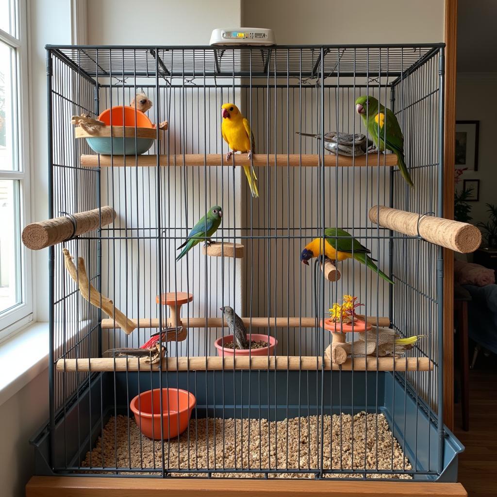 A Well-Equipped African Gray Parrot Cage