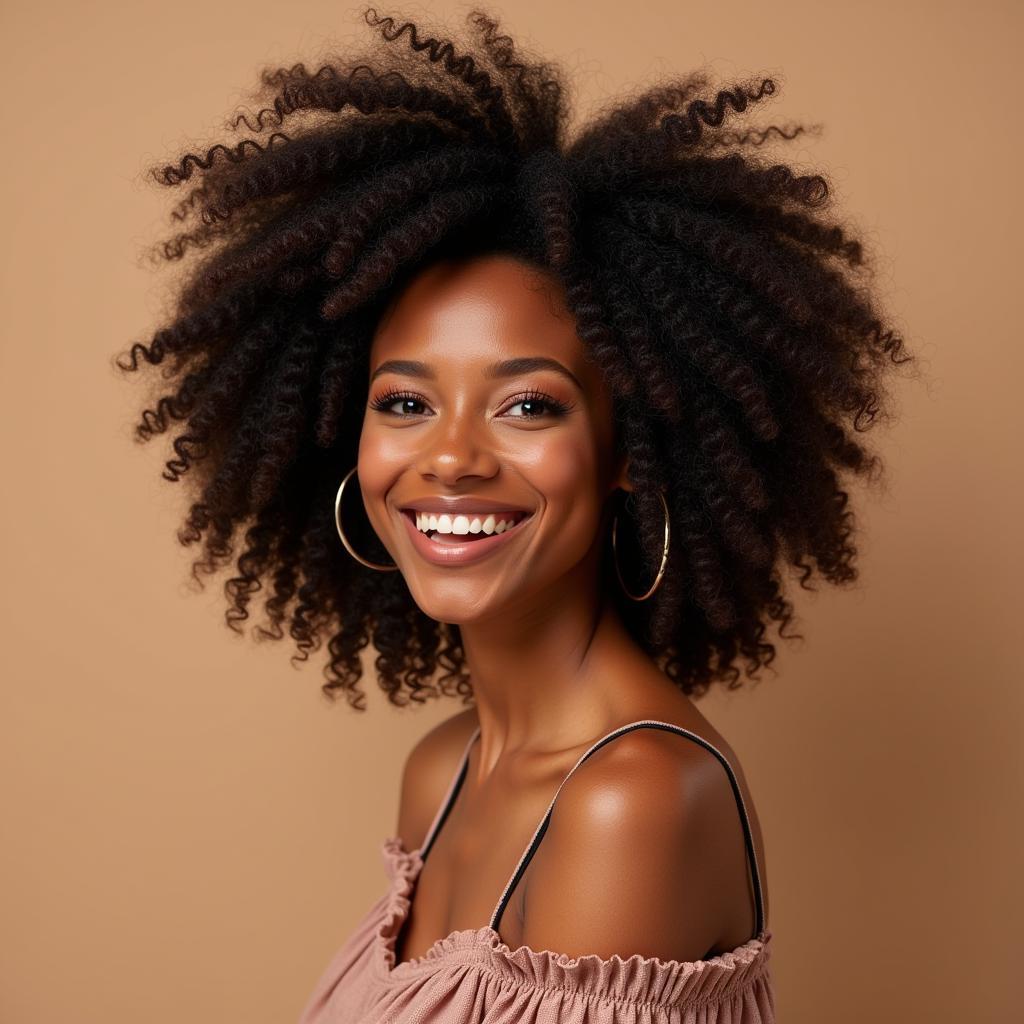 Woman with healthy, styled natural hair.