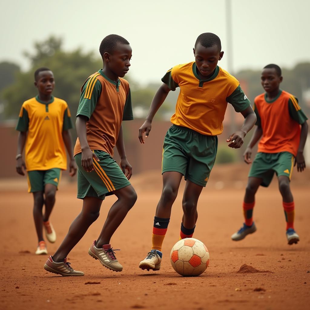 Young African Footballers Training at an Academy